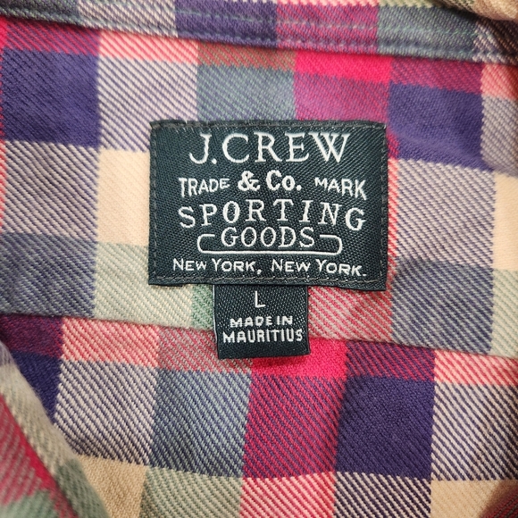 VTG J.Crew Sporting Goods Men's L Plaid Flannel Shirt Long Sleeve Multi-Color - Picture 9 of 15